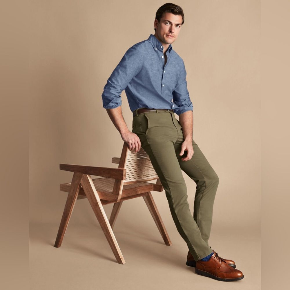 Charles TYRWHITT extra slim fit Ultimate Non-Iron Chinos Olive Green 34x30 Nwt